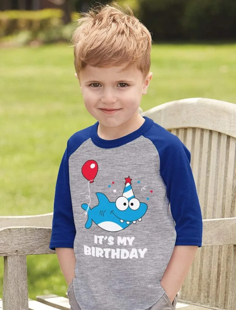 تی شرت آستین سه ربع طرح کوسه تولد، آبی، سایز 3T