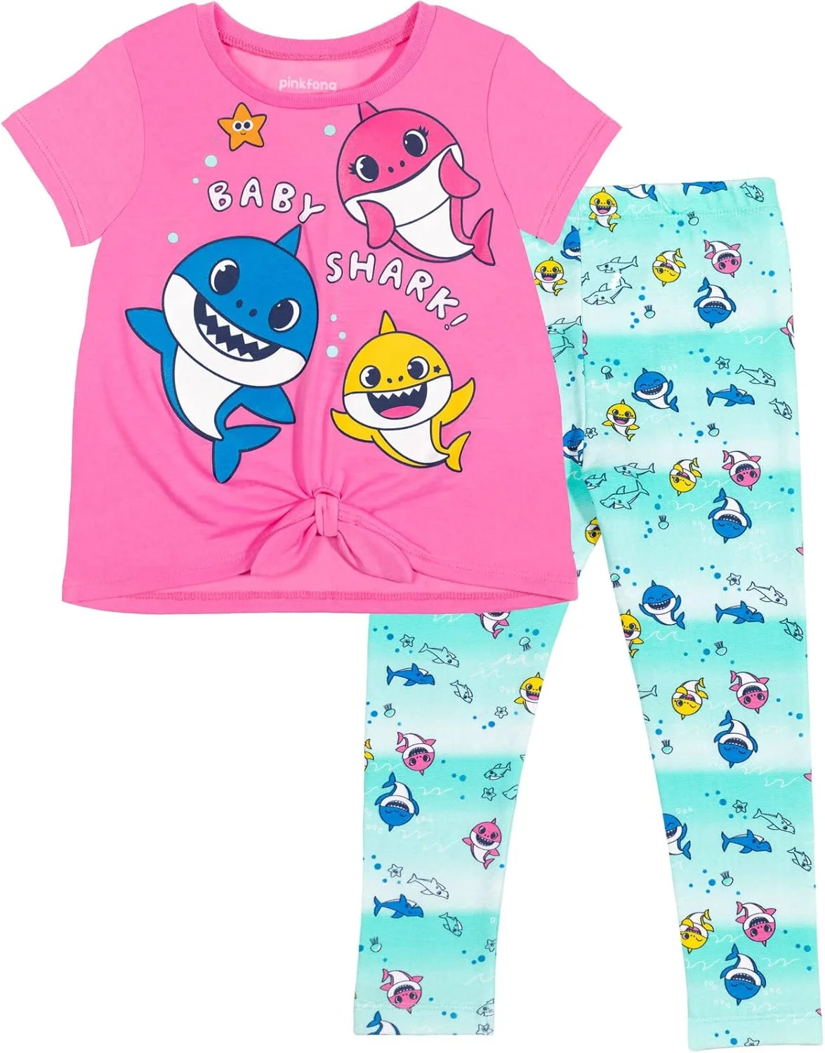 ست تیشرت آستین کوتاه و لگینگ دخترانه طرح کوسه صورتی و آبی سایز 2T ست تیشرت آستین کوتاه و لگینگ دخترانه طرح کوسه صورتی و آبی سایز 2T