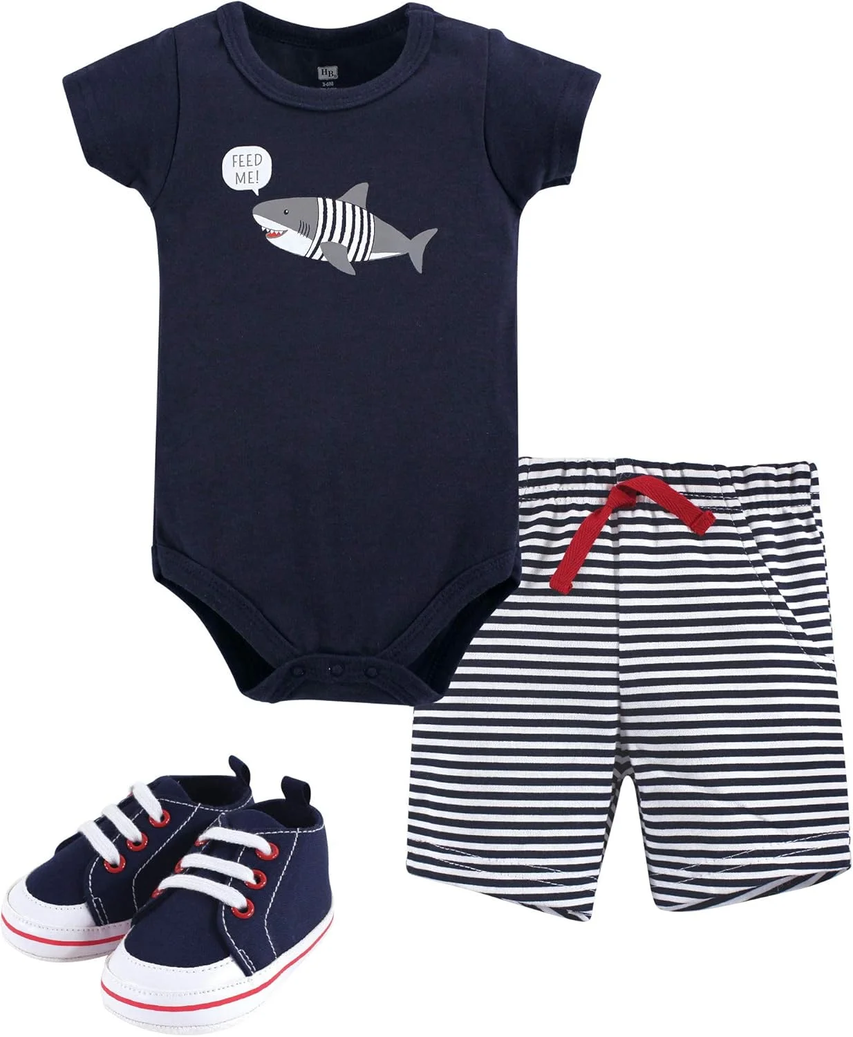 ست لباس نوزادی پنبه ای هادسون بیبی شامل بادی، شورت و کفش ست لباس نوزادی پنبه ای هادسون بیبی شامل بادی، شورت و کفش