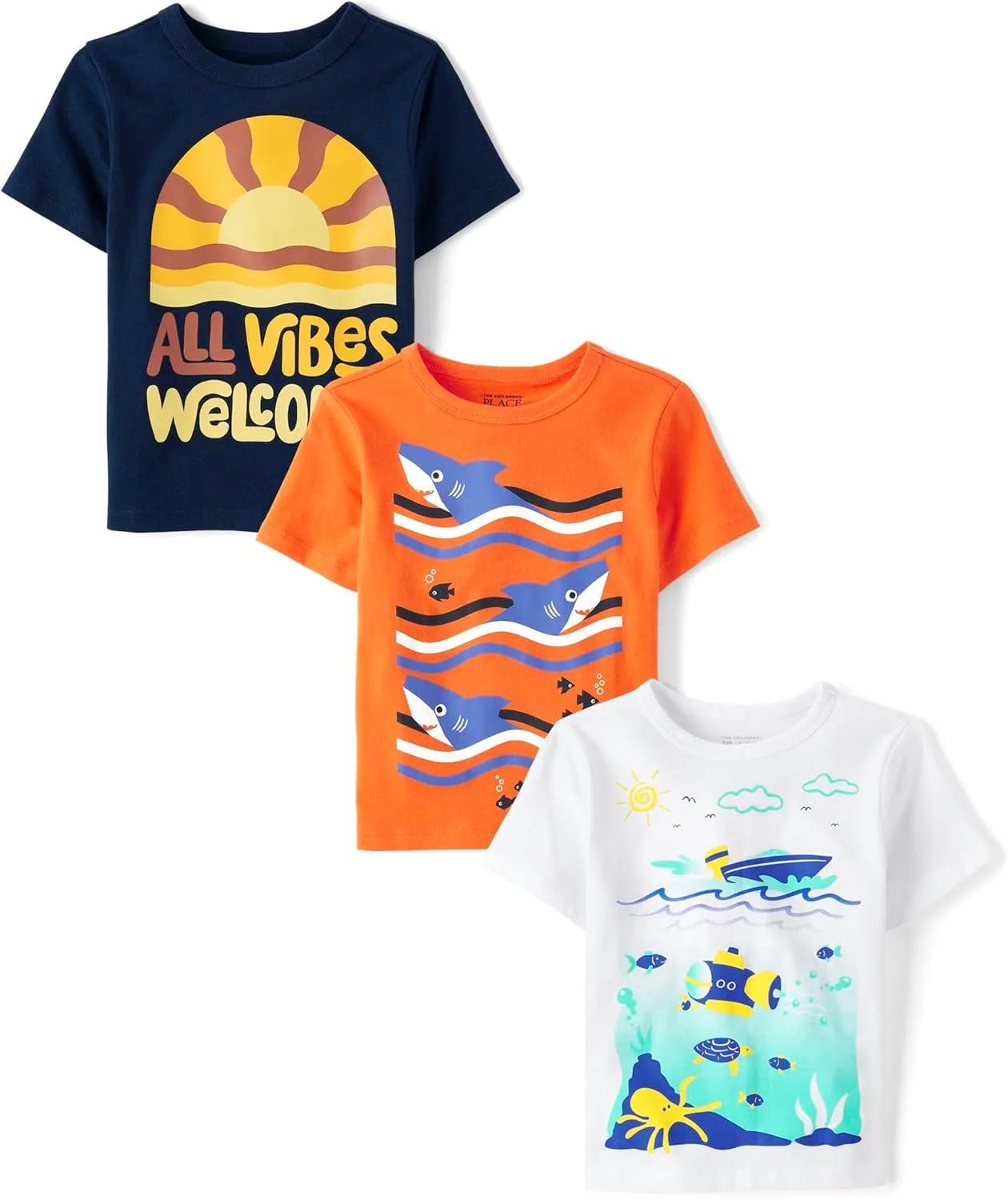 تی شرت های آستین کوتاه گرافیکی حیوانات The Children's Place برای نوزادان و کودکان نوپا، بسته های چندتایی (بسته 4 عددی)