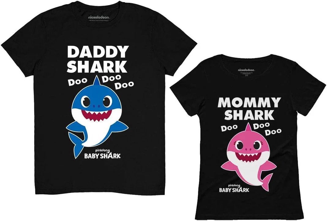 ست تی‌شرت‌های کوسه بابا و مامان، هدیه برای پدر و مادر، ست لباس‌های هماهنگ کوسه کودک