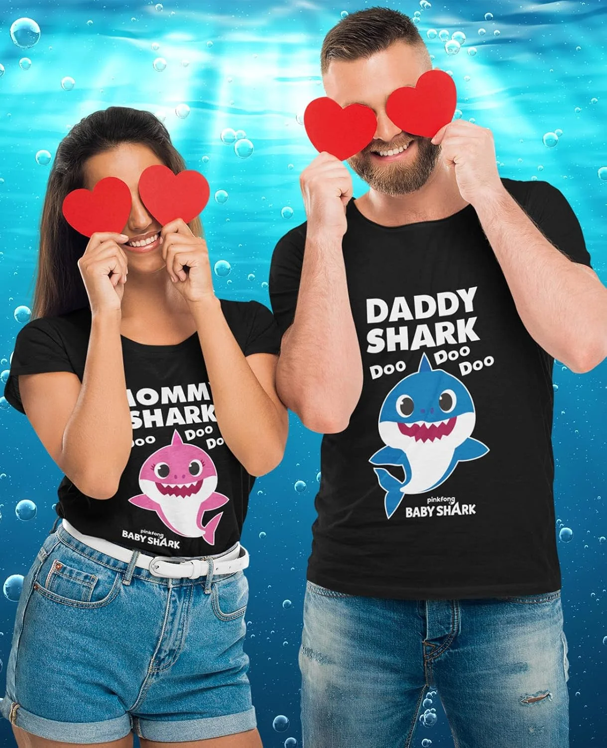 ست تی‌شرت‌های کوسه بابا و مامان، هدیه برای پدر و مادر، ست لباس‌های هماهنگ کوسه کودک