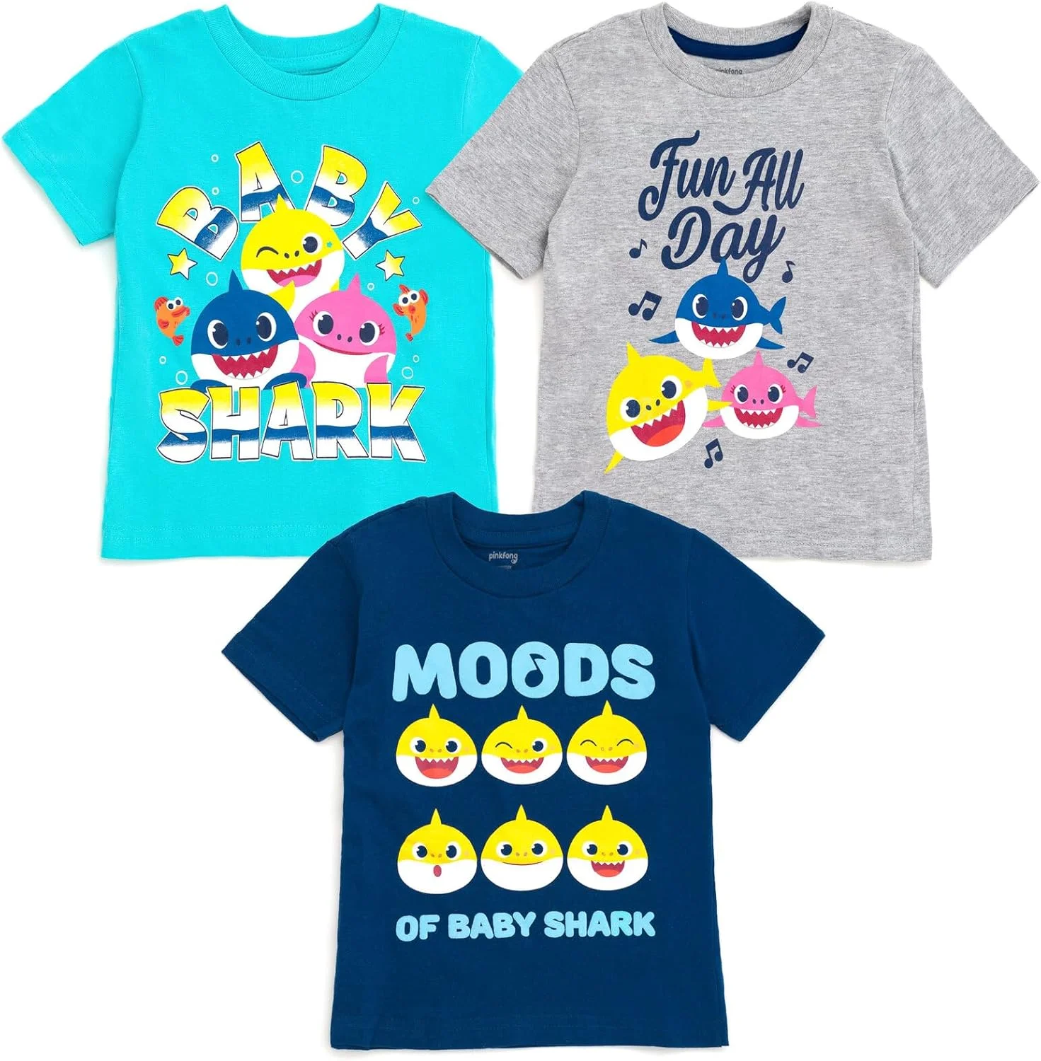 تی شرت گرافیکی 3 عددی پینک فونگ بیبی شارک، آبی / خاکستری، 18 ماه