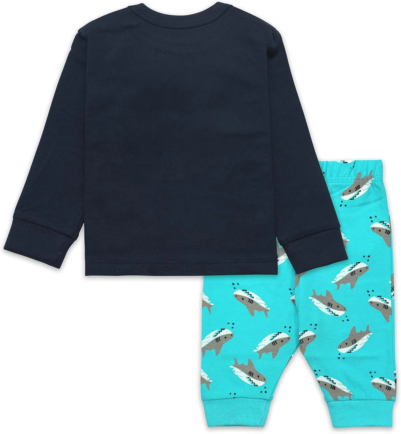 ست لباس پنبه ای پایه ای واقعی برای نوزادان پسر و دختر - ست لباس های آستین بلند تی شرت و شلوار، کوسه نوزاد، 2-3 سال