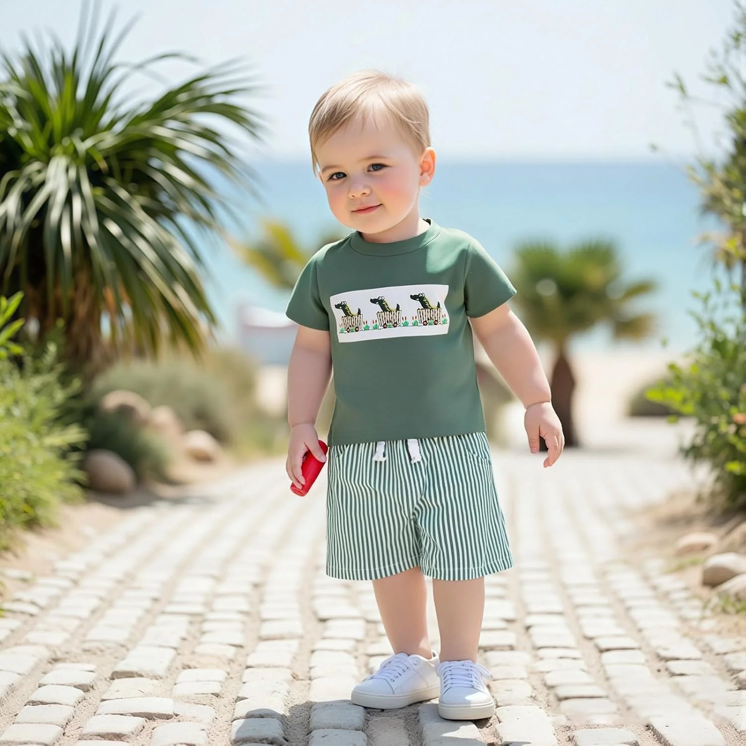 Loalirando ست لباس تابستانی پسرانه نوزاد با طرح درخت/اردک/کوسه، تیشرت آستین کوتاه، بلوز و شلوارک راه راه کمر کشی، مناسب برای نوزاد Loalirando ست لباس تابستانی پسرانه نوزاد با طرح درخت/اردک/کوسه، تیشرت آستین کوتاه، بلوز و شلوارک راه راه کمر کشی، مناسب برای نوزاد