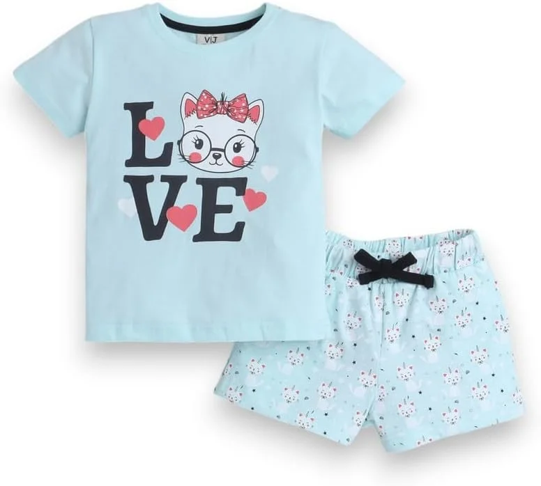 ست تیشرت و شلوارک طرحدار دخترانه بچه گانه SS24GPJST223 ست تیشرت و شلوارک طرحدار دخترانه بچه گانه SS24GPJST223