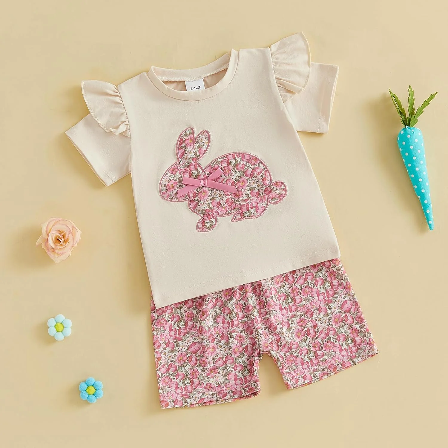 ست لباس دخترانه نوزادی BemeyourBBs طرح خرگوش، آستین کوتاه، شورت گلدار، لباس بهاری زیبا ست لباس دخترانه نوزادی BemeyourBBs طرح خرگوش، آستین کوتاه، شورت گلدار، لباس بهاری زیبا
