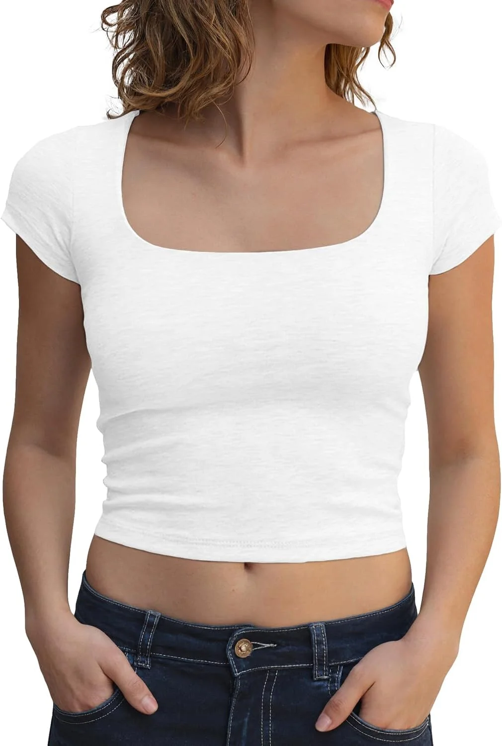 تی شرت نیم تنه آستین کوتاه یقه مربعی زنانه