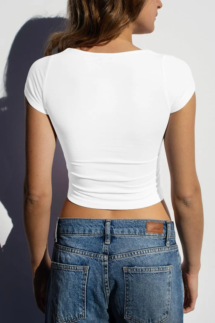 تی شرت نیم تنه آستین کوتاه یقه مربعی زنانه