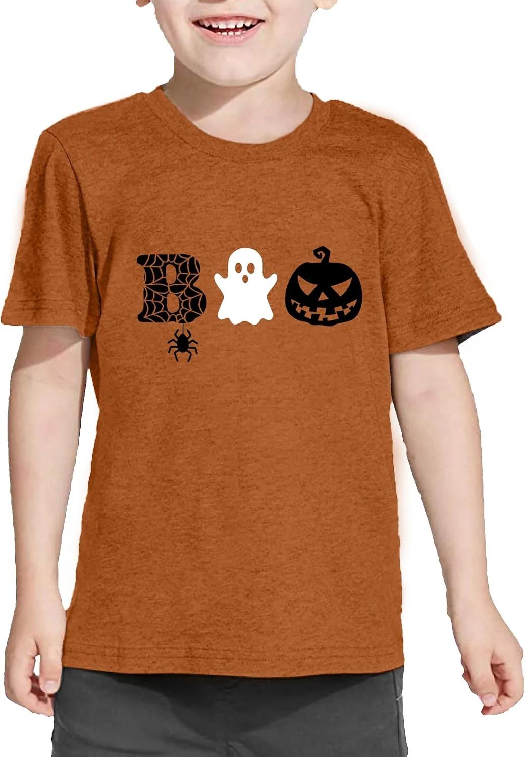 تی شرت بچه گانه هالووین طرح بو، مناسب پسران و دختران، تی شرت پاییزی زیبا با طرح کدو تنبل، تی شرت آستین کوتاه تعطیلات شبح وار
