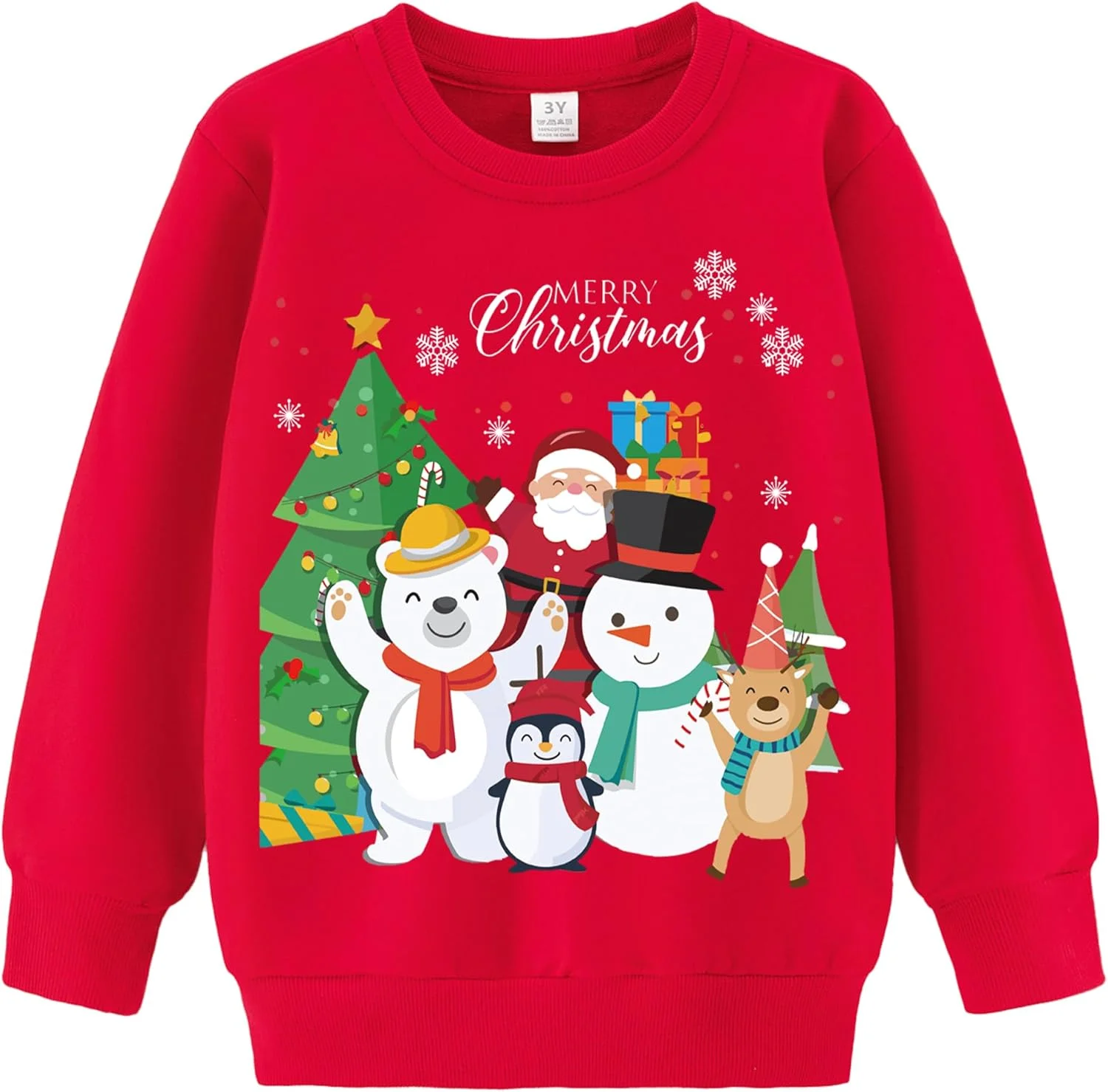 بلوز و سویشرت دخترانه بچه گانه با طرح کریسمس، بلوز آستین بلند پنبه ای با یقه گرد، لباس زمستانی غیر رسمی مناسب سنین 1 تا 7 سال
