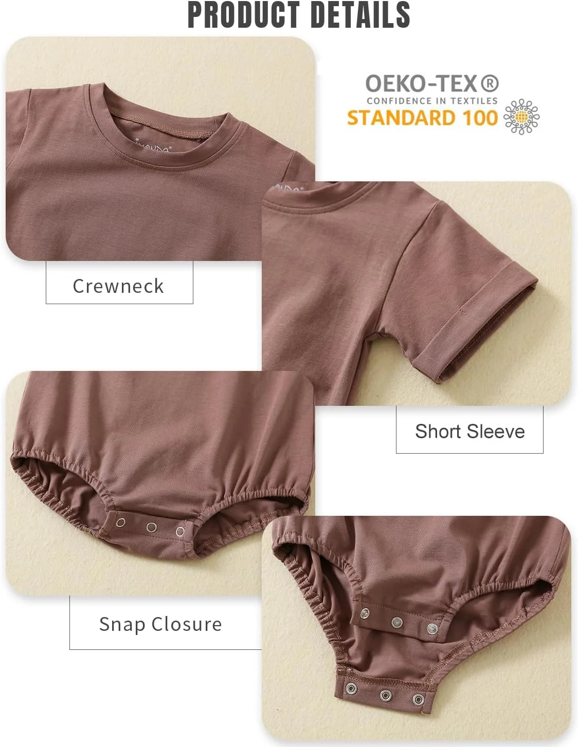 رامپر حباب دار نوزادی جیموندا، لباس یکسره آستین کوتاه، تی شرت پنبه ارگانیک رنگ ثابت