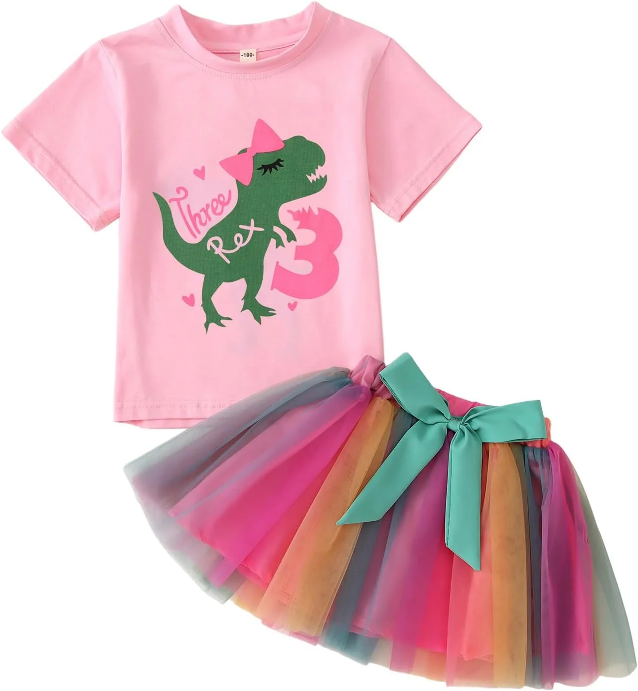 ست تی شرت آستین کوتاه و دامن توتو رنگارنگ طرح تی رکس برای تولد نوزاد دختر 1 تا 6 سال