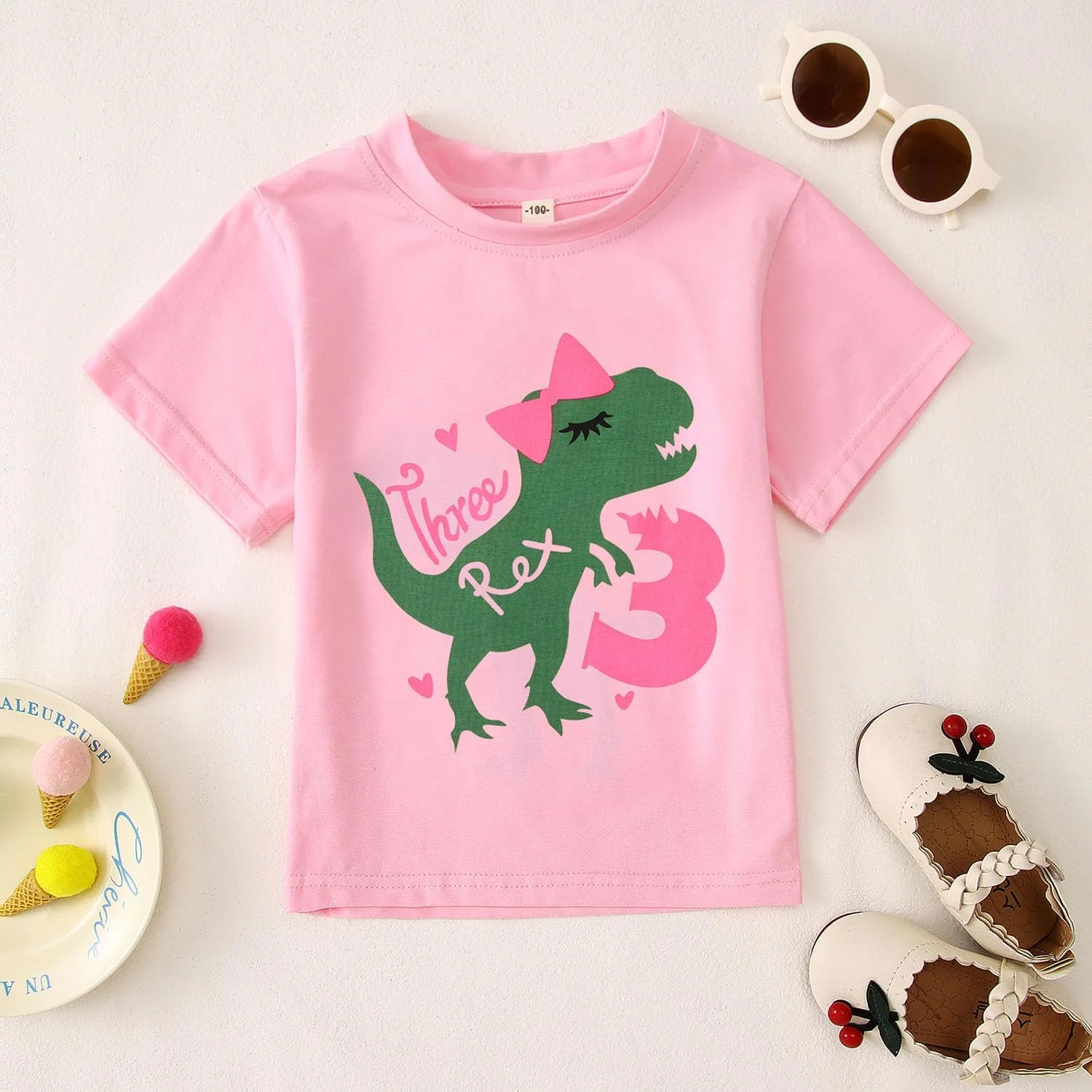 ست تی شرت آستین کوتاه و دامن توتو رنگارنگ طرح تی رکس برای تولد نوزاد دختر 1 تا 6 سال