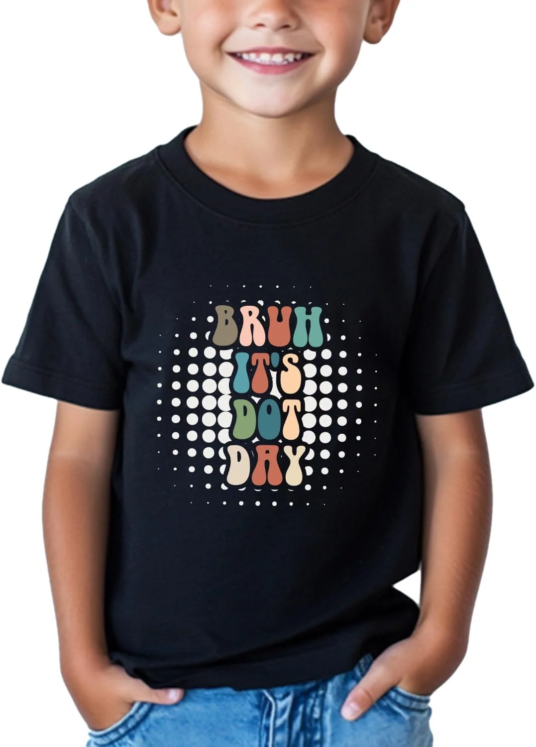 تی شرت روز نقطه برای کودکان، پسران و دختران، تی شرت پولکا نقطه ای آستین کوتاه، مناسب برای 2 تا 8 سال