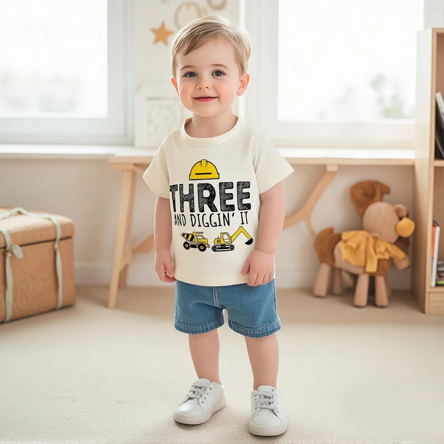 تی شرت تولد پسرانه و دخترانه با طرح بیل مکانیکی - مناسب جشن تولد 1، 2، 3، 4 و 5 سالگی