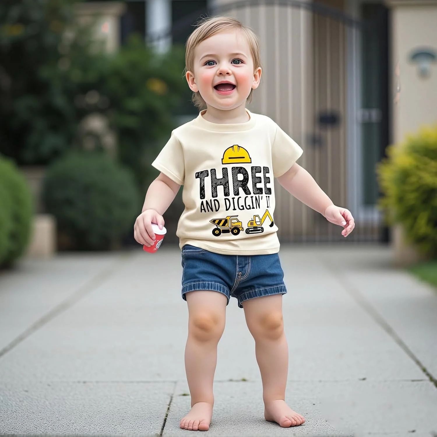 تی شرت تولد پسرانه و دخترانه با طرح بیل مکانیکی - مناسب جشن تولد 1، 2، 3، 4 و 5 سالگی