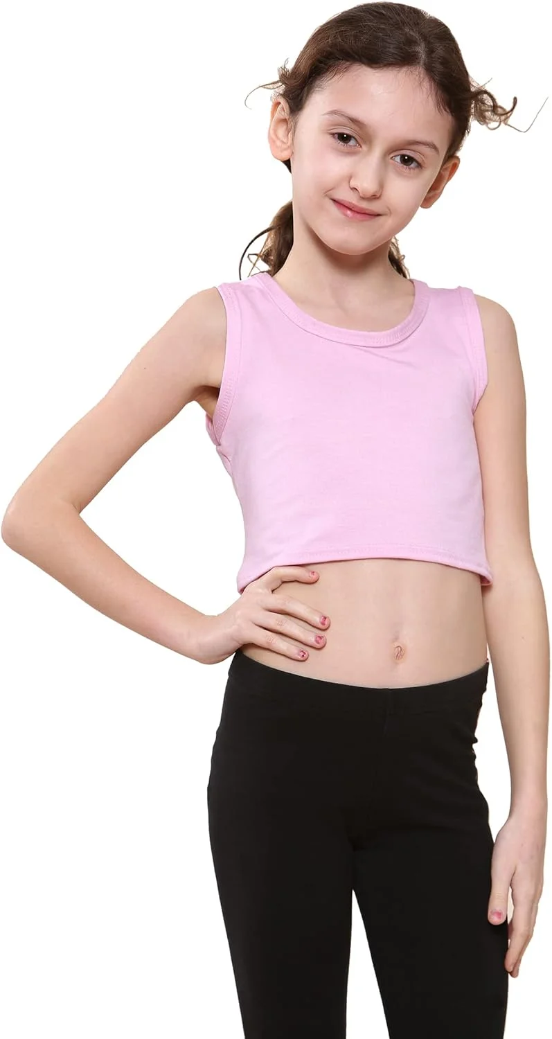 تاپ و تیشرت نیم تنه دخترانه نئون و فلورسنت مناسب رقص، ژیمناستیک و مهمانی، سایز 5 تا 14 سال
