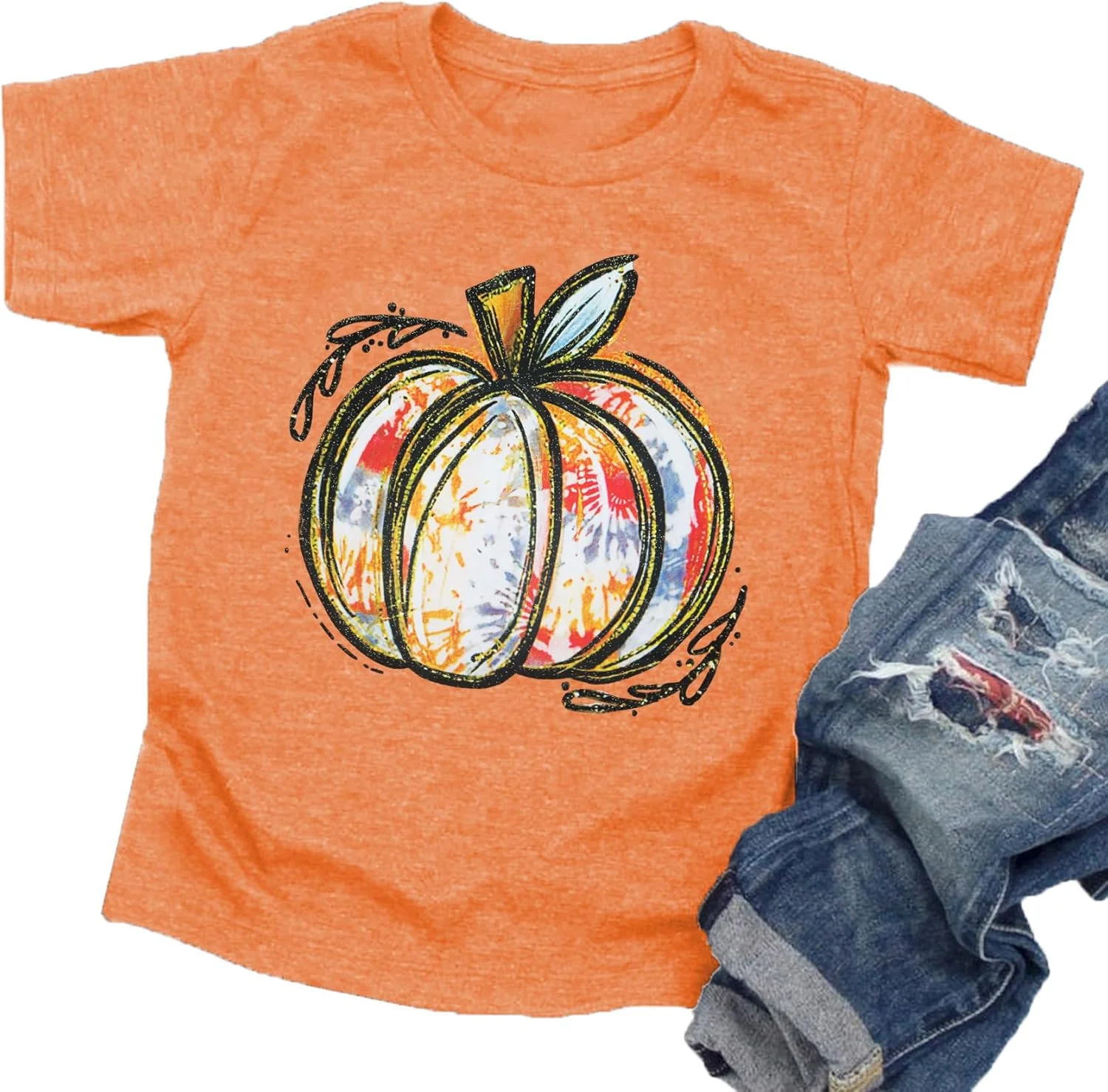 تی‌شرت‌های هالووین پسرانه و دخترانه، تی‌شرت کدو تنبل، تیشرت آستین کوتاه گرافیکی زیبا برای کودکان