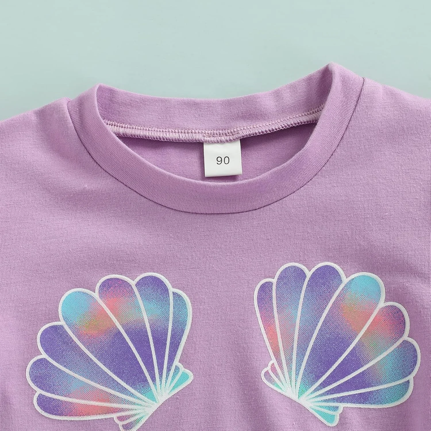 لباس های تابستانی دخترانه بچه گانه، تاپ نیم تنه آستین دار و شلوار دم پا گشاد طرح پری دریایی، مناسب تولد 1 تا 6 سال