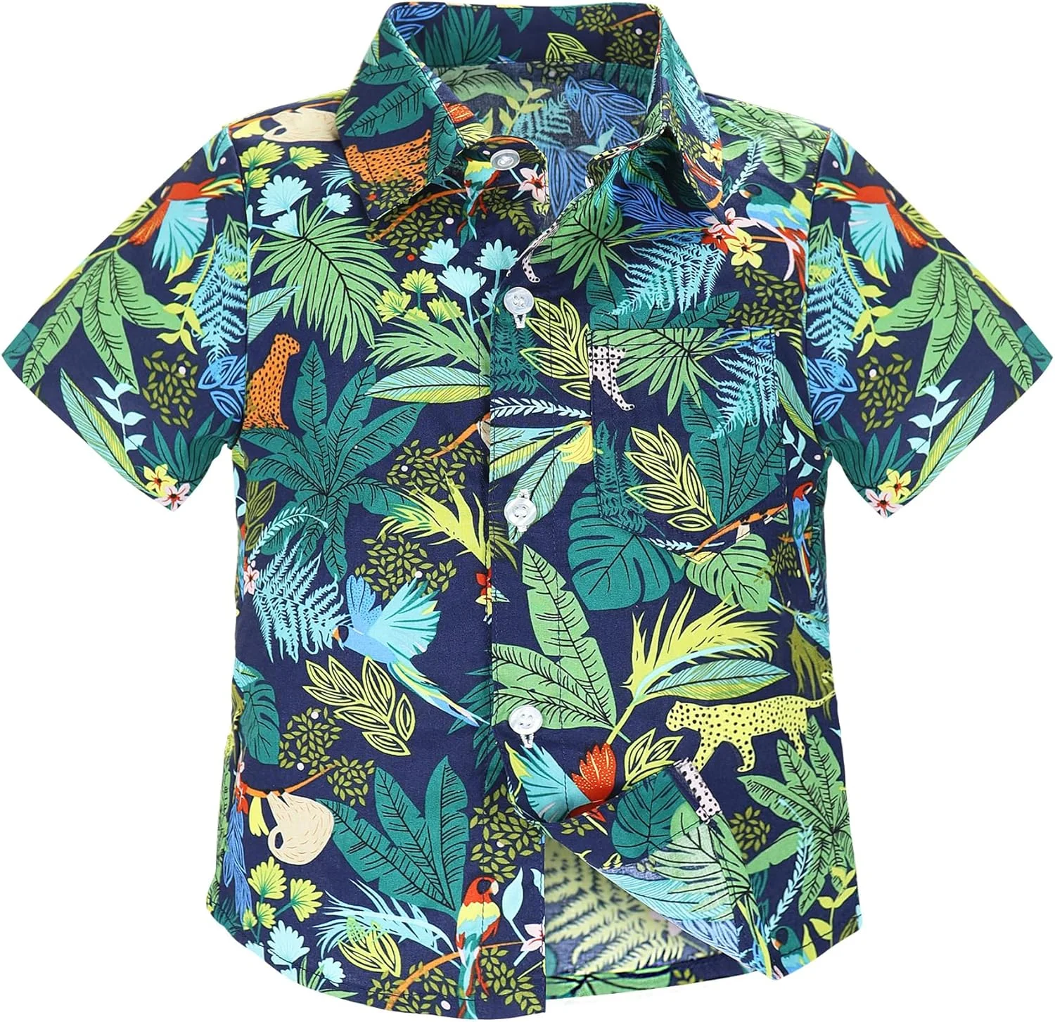 پیراهن هاوایی پسرانه آستین کوتاه دکمه دار طرح دار مناسب کودکان 1 تا 7 سال