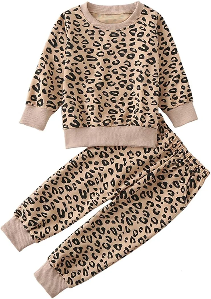 ست لباس دخترانه بچه گانه Avidqueen با طرح پلنگی، شامل تیشرت آستین بلند و شلوار، 2 تکه