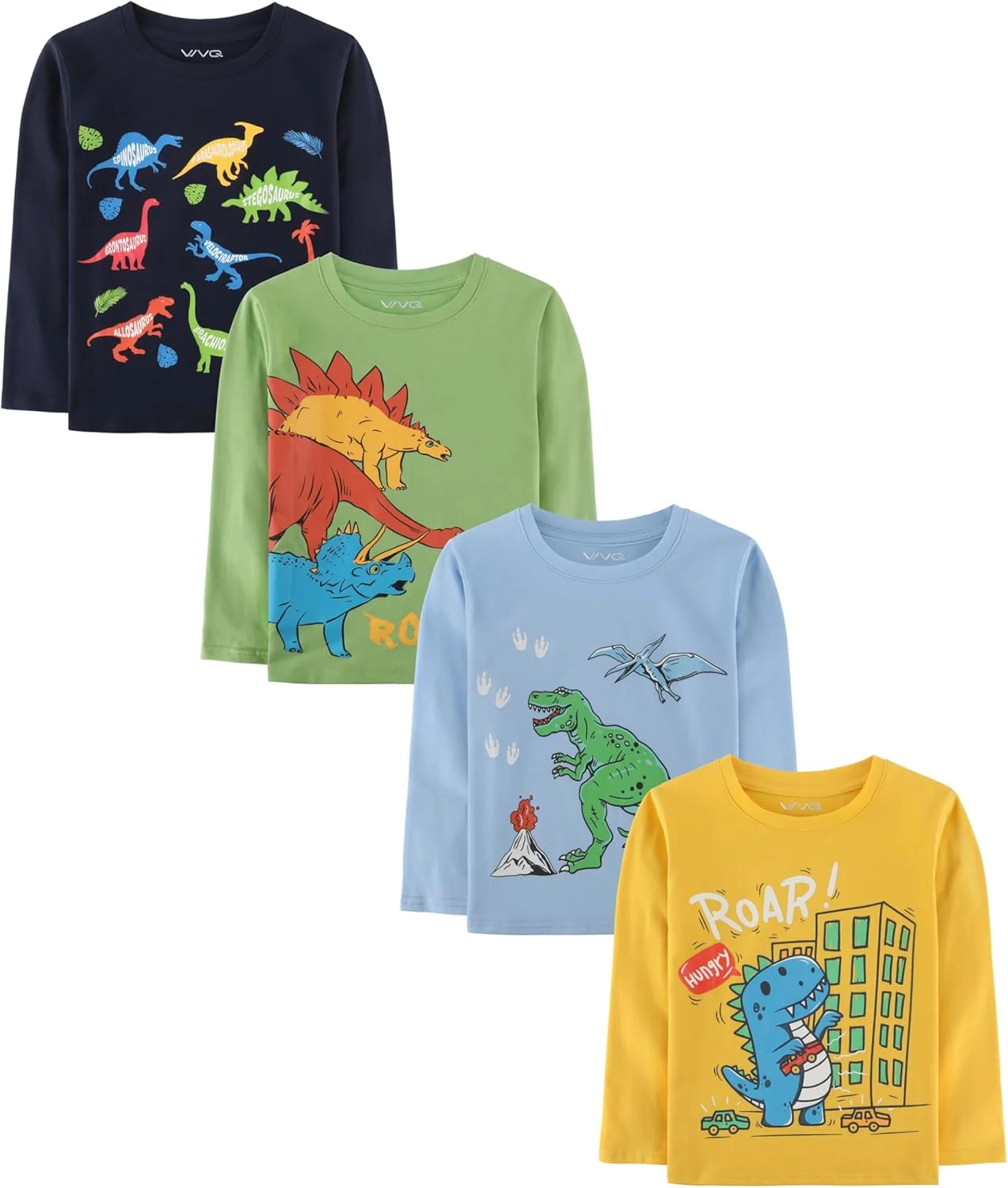 ست 4 عددی تیشرت آستین بلند بچگانه، لباس پسرانه و دخترانه، تیشرت های طرح دار برای کودکان 2 تا 5 سال