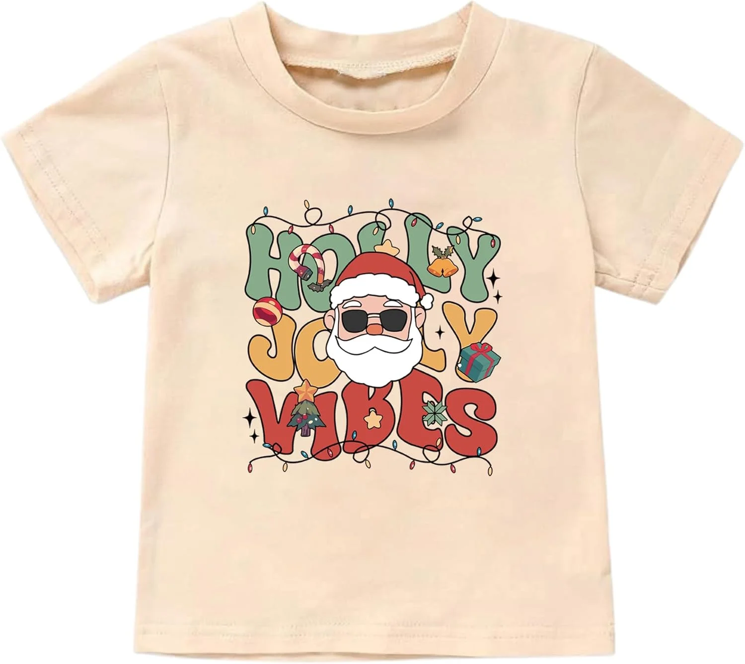 تی شرت کریسمس بچه گانه طرح بابانوئل و جن، آستین کوتاه، پنبه ای