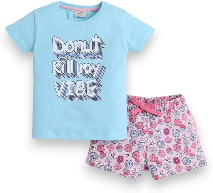 ست تی‌شرت و شلوارک طرح‌دار دخترانه نوزادی SS24GPJST222