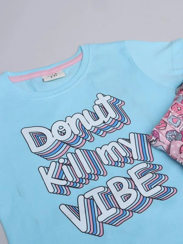 ست تی‌شرت و شلوارک طرح‌دار دخترانه نوزادی SS24GPJST222