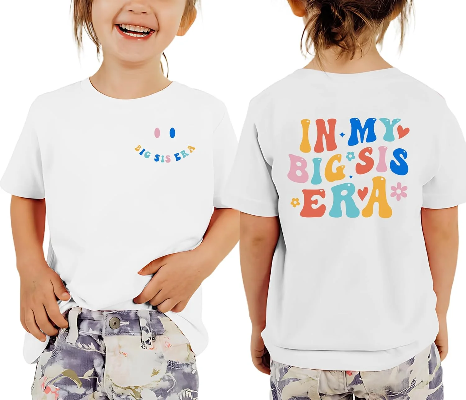 تی‌شرت گرافیکی دخترانه با طرح خواهر بزرگ برای کودکان نوپا، لباس‌های غیررسمی دخترانه