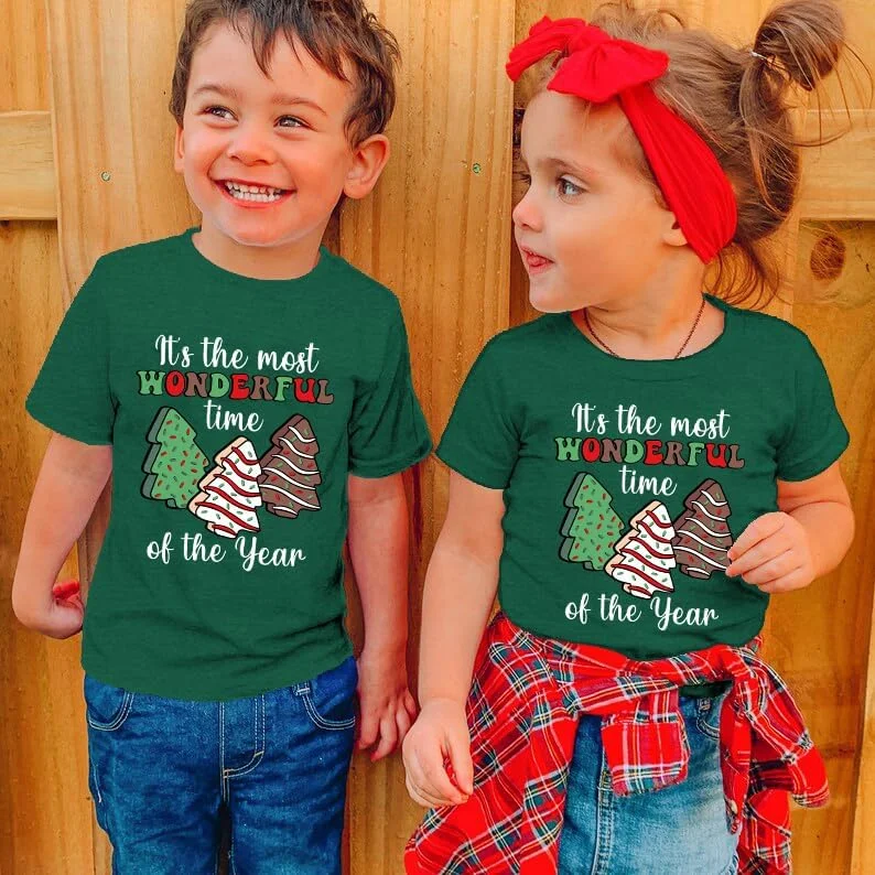 تی‌شرت کریسمس بچگانه طرح درخت کریسمس و کیک، آستین کوتاه