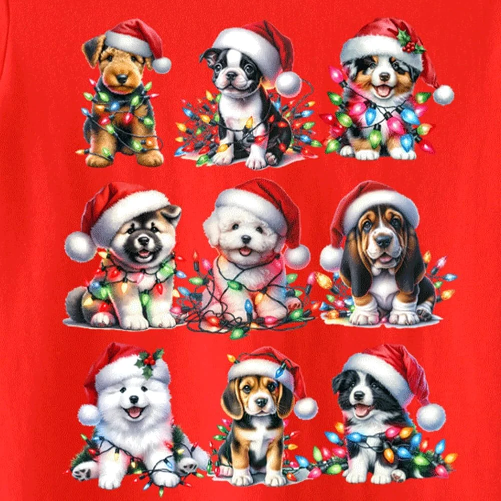 تی شرت آستین کوتاه با طرح سگ و گربه و کلاه بابانوئل مناسب کودکان و نوجوانان