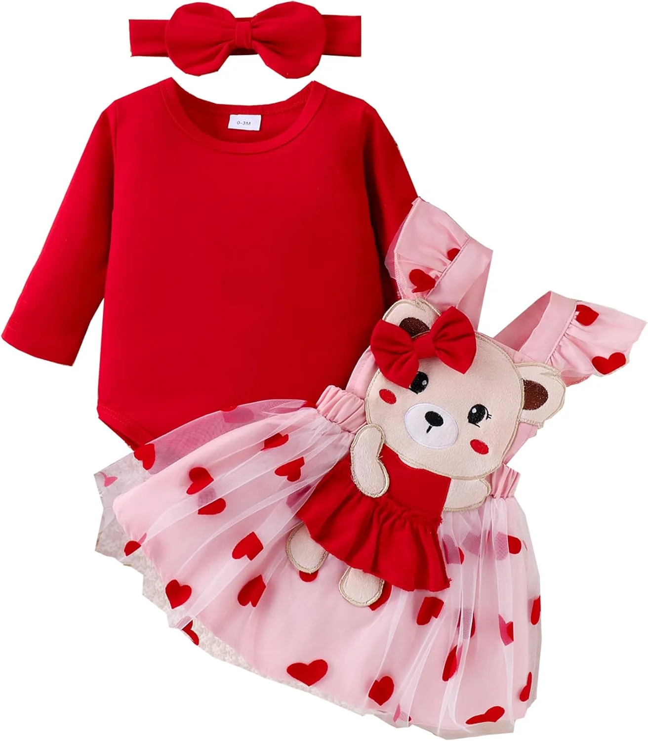 ست لباس 3 تکه دخترانه شامل تیشرت آستین بلند طرح دار، دامن ساسون دار و هدبند