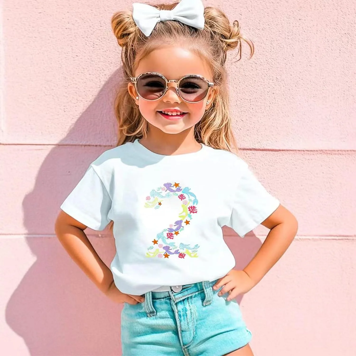 تی شرت گلدوزی شده تولد دخترانه مناسب نوزاد و کودک ۲ و ۳ ساله - لباس آستین کوتاه