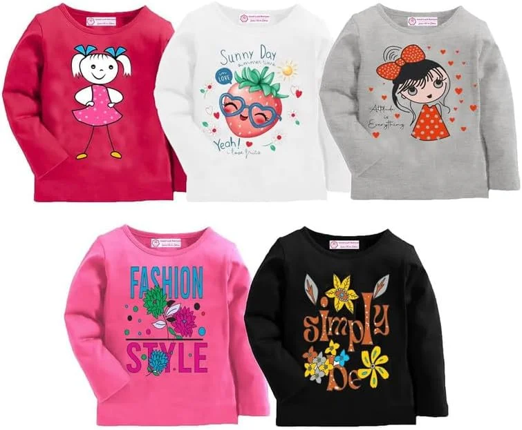 تی‌شرت آستین بلند نخی دخترانه | آستین بلند معمولی | لباس بالاتنه چاپی دخترانه | تی‌شرت آغوشی کودکانه | لباس غیر رسمی دخترانه