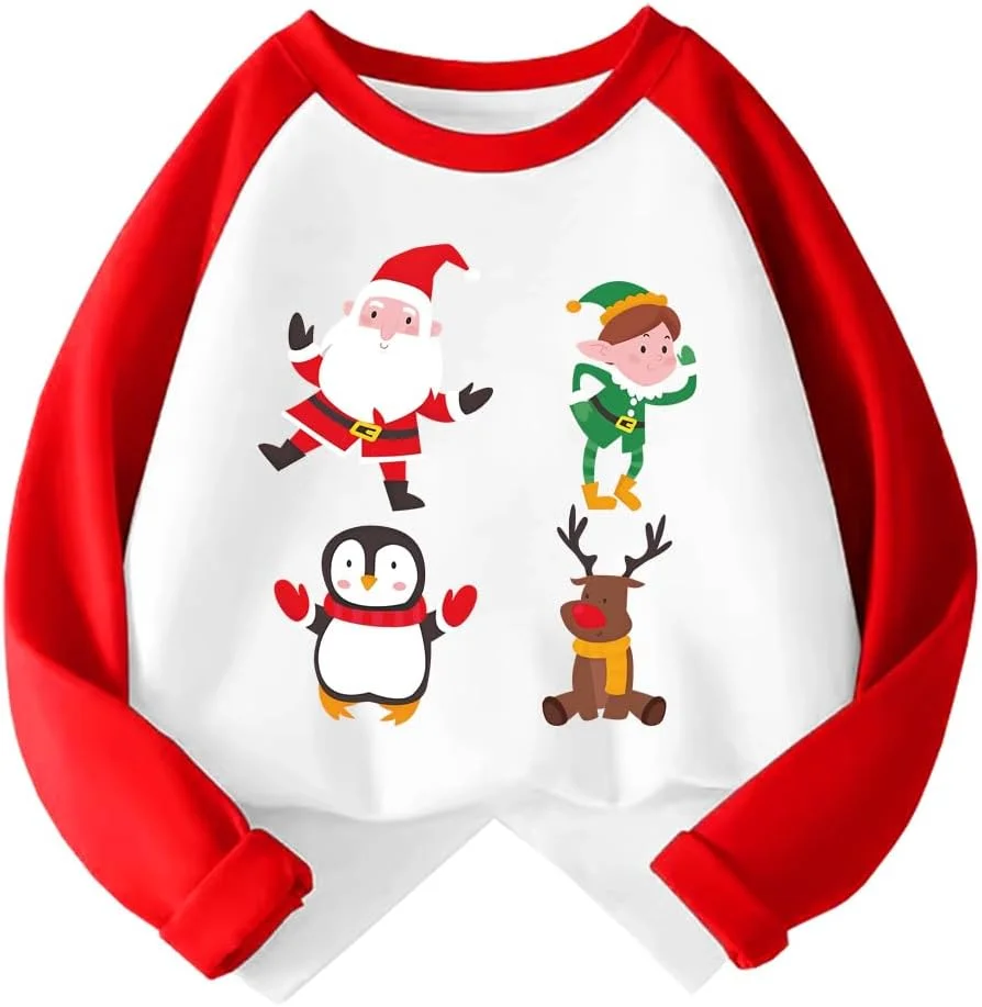 تی شرت کریسمس بچه گانه پسرانه دخترانه طرح گرافیکی درخت گوزن بابانوئل آستین بلند