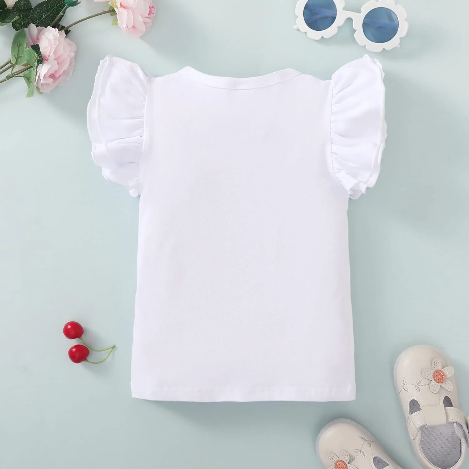 بلوز ساده بچگانه، آستین چین‌دار، تیشرت تک رنگ دخترانه، لباس‌های غیر رسمی پنبه‌ای برای نوزاد