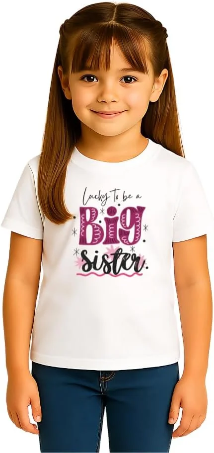تی‌شرت چاپی خواهر بزرگتر، تی‌شرت اعلام خواهر بزرگتر شدن برای نوزاد و کودک، آستین کوتاه مناسب دختران کوچک