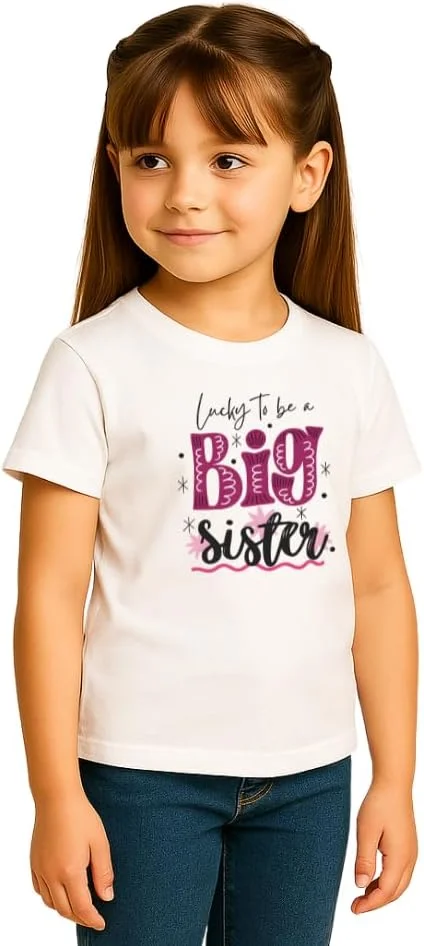تی‌شرت چاپی خواهر بزرگتر، تی‌شرت اعلام خواهر بزرگتر شدن برای نوزاد و کودک، آستین کوتاه مناسب دختران کوچک