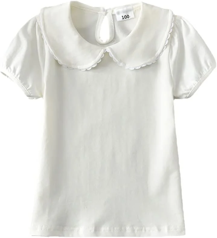 تی شرت آستین کوتاه دخترانه با رنگ ثابت و یقه عروسکی مناسب برای تابستان