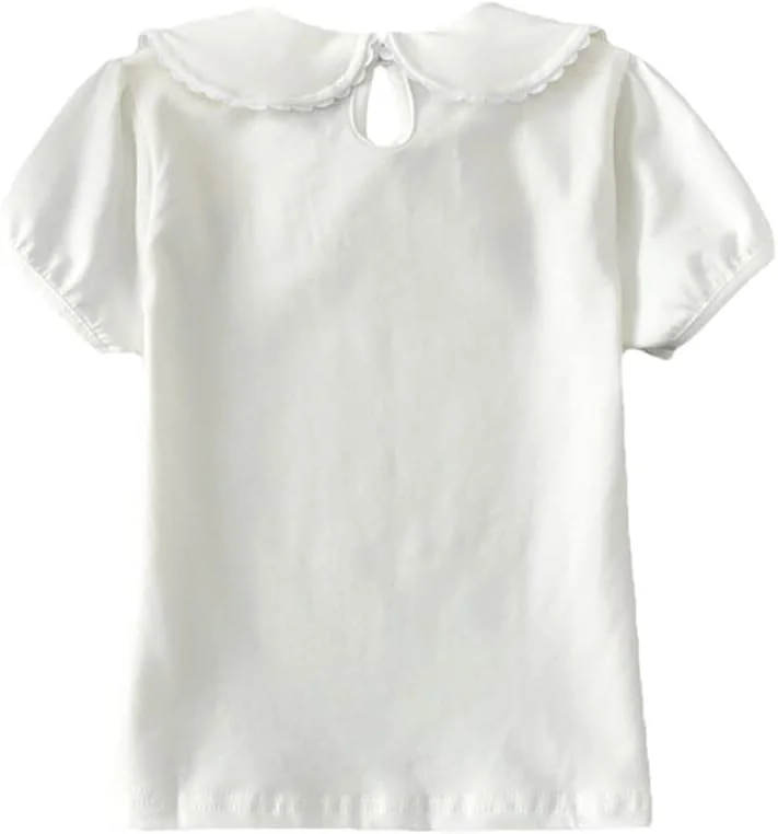 تی شرت آستین کوتاه دخترانه با رنگ ثابت و یقه عروسکی مناسب برای تابستان