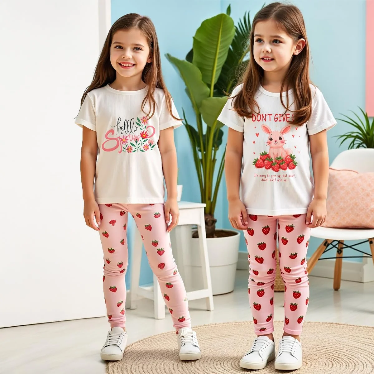 ست تی‌شرت و لگ دخترانه، 2 عددی، لباس راحتی زیبا برای مد کودک و دختر تولد 4 تا 7 سال