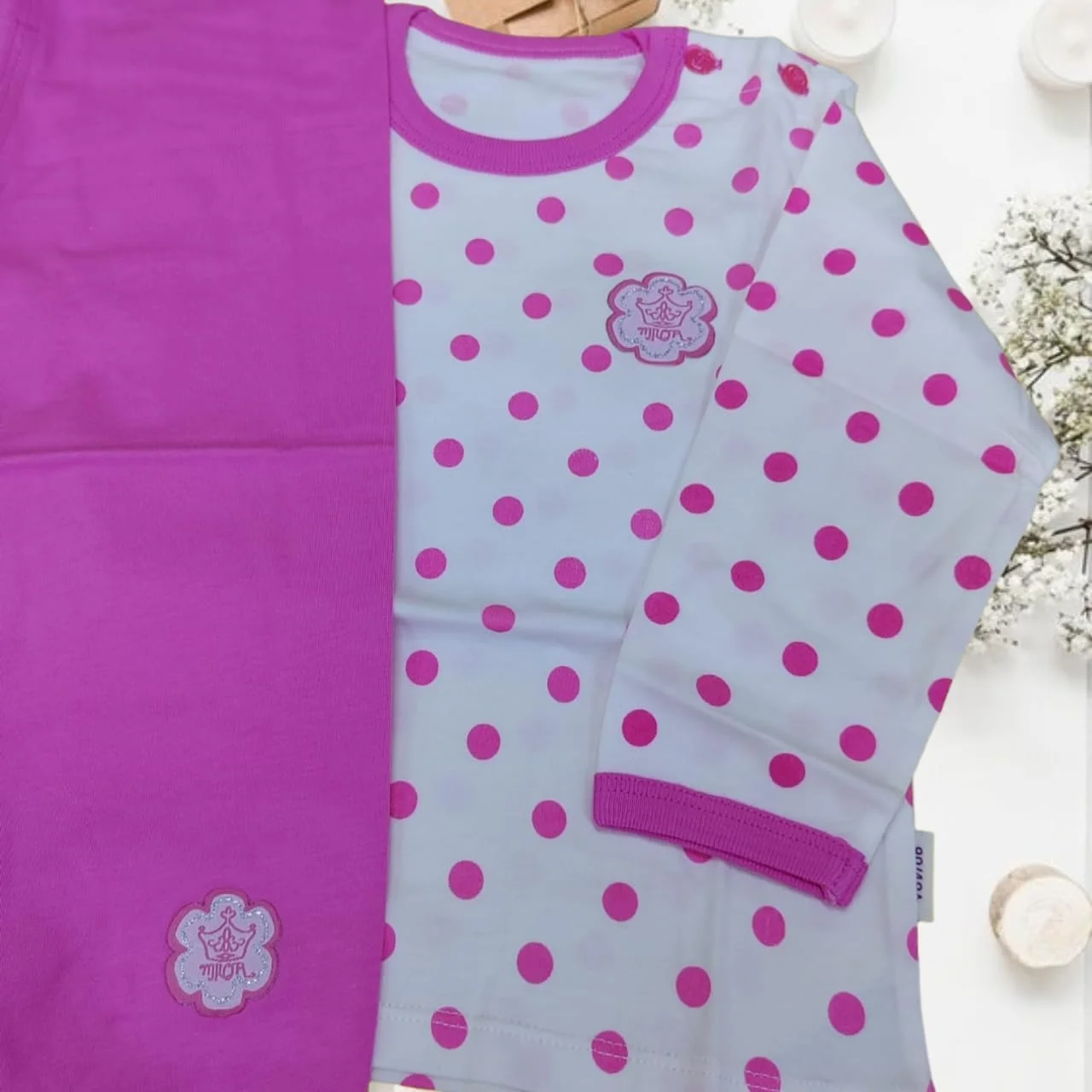 ست لباس خواب نخی دخترانه آلیسا، طرح خالدار، شامل تیشرت، شورت، آستین بلند و شلوار، صورتی و سبز (24-36 ماه)