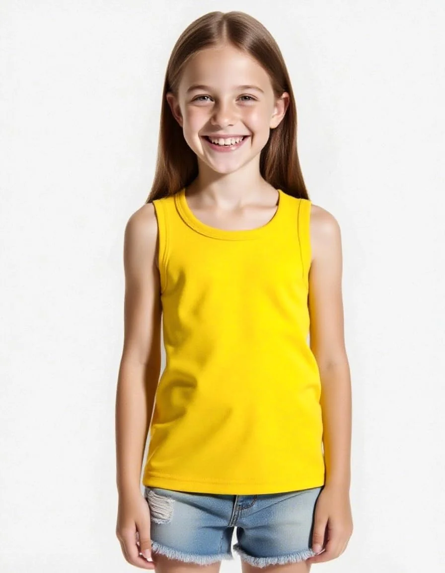 تاپ رکابی دخترانه بچه گانه مناسب 2 تا 12 سال - تیشرت آستین حلقه ای ساده