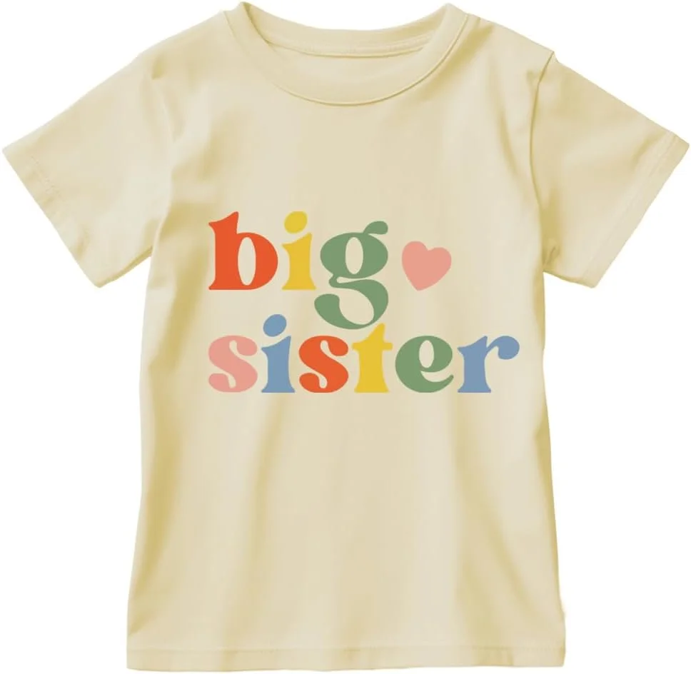 تی شرت خواهر بزرگ برای نوزاد دختر، تی شرت نخی آستین کوتاه، تاپ تیشرت اعلام بارداری نوزاد، لباس 1-7 سال
