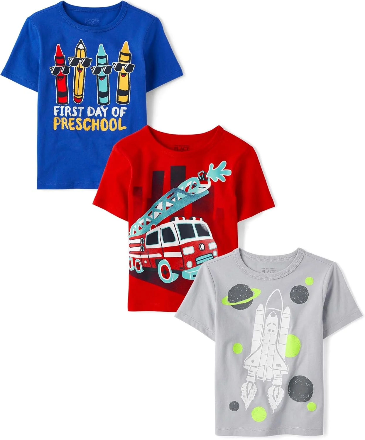 تی شرت های آستین کوتاه گرافیکی پسرانه The Children's Place مناسب نوزادان و کودکان نوپا، بسته های چندتایی