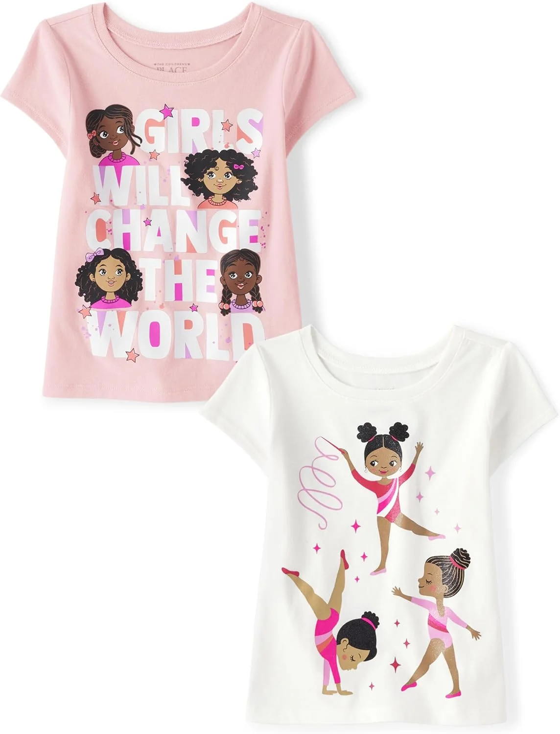 تی شرت آستین کوتاه گرافیکی دخترانه The Children's Place (بسته 2 عددی)