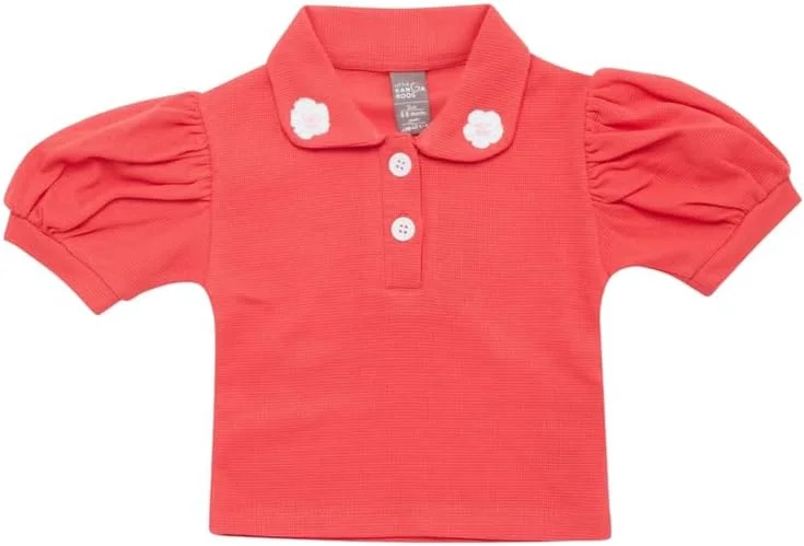 تی شرت پولو آستین پفی یقه دار دخترانه