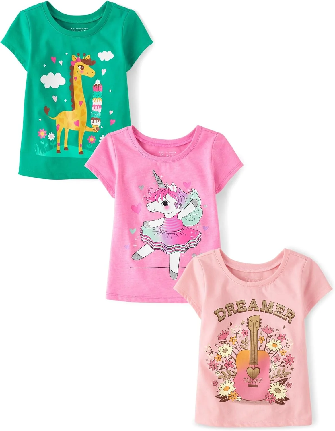 تی شرت های آستین کوتاه گرافیکی حیوانات The Children's Place برای نوزادان و کودکان نوپا، بسته های چندتایی